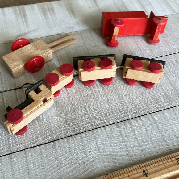 Wooden Miniature Train Wagon and Firetruck with Fireman - Picture 6 of 6